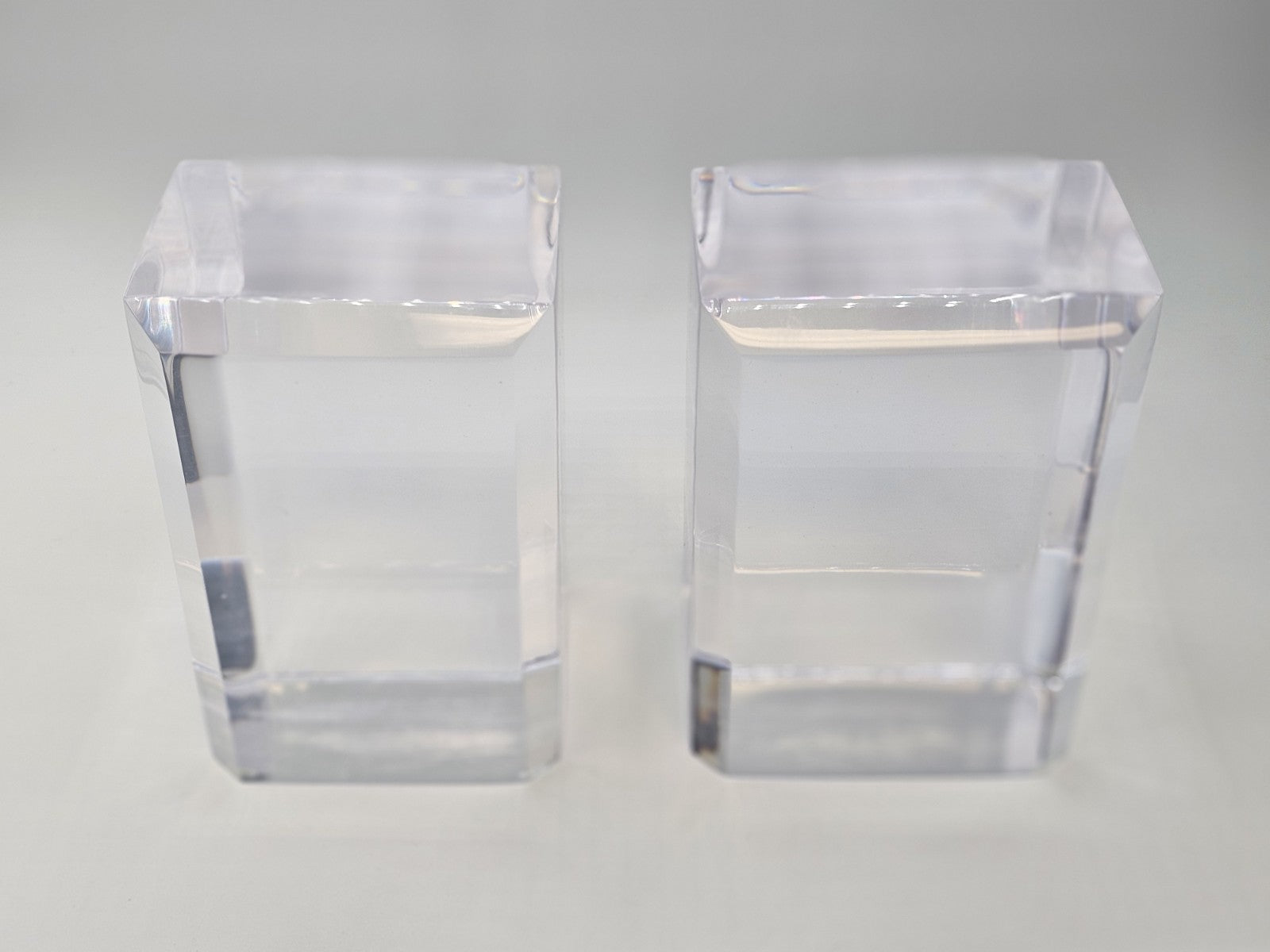 MCM Lucite Acrylic Display Base Pair Block Plateaus 6 In Tall W Beveled Sides
