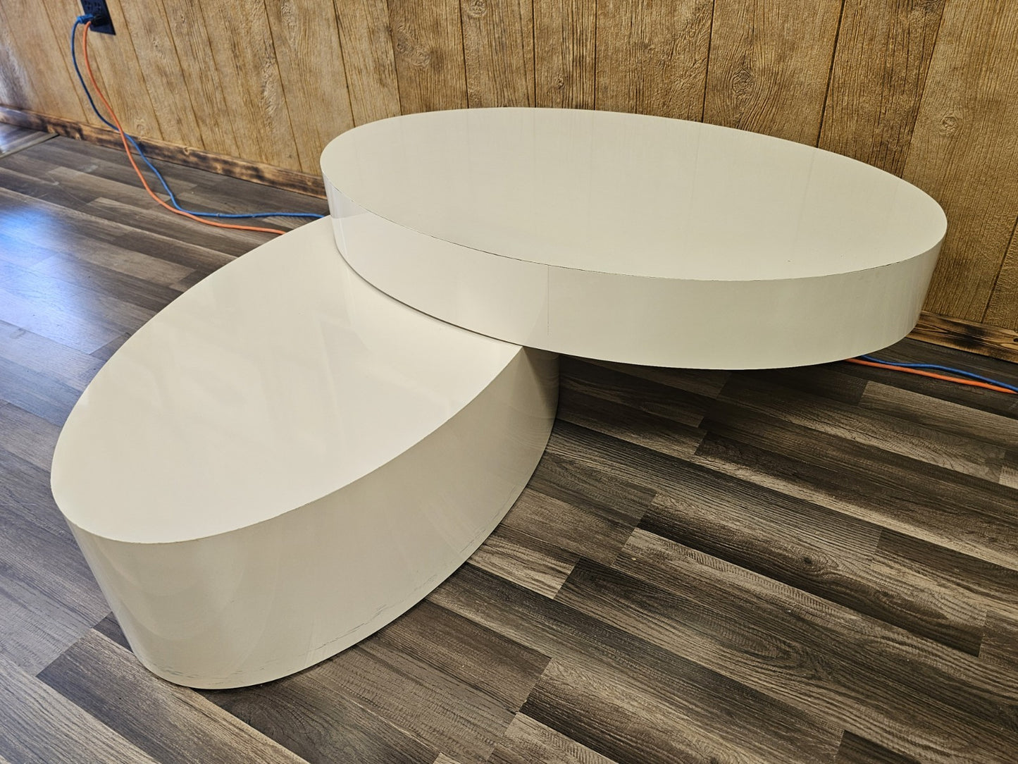 MCM Post Modern Modular Swivel Rotating Oval Adjustable Cream Coffee Table