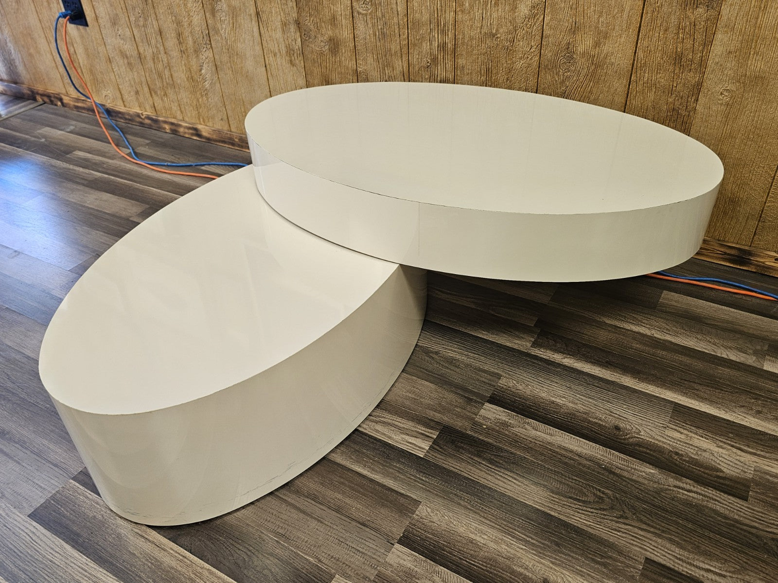 MCM Post Modern Modular Swivel Rotating Oval Adjustable Cream Coffee Table