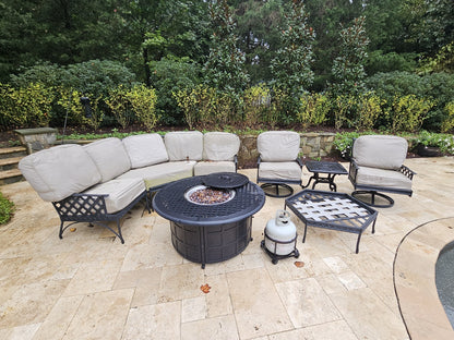 Outdoor Cast Aluminum Conversation Set Swivel Chairs Firepit Grand Terrace Style