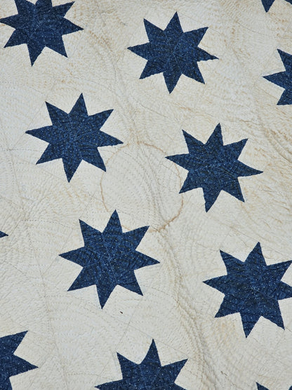 19th Century Antique Circa 1850 Floating 8 Point Star Lap Americana Quit 63 X 72