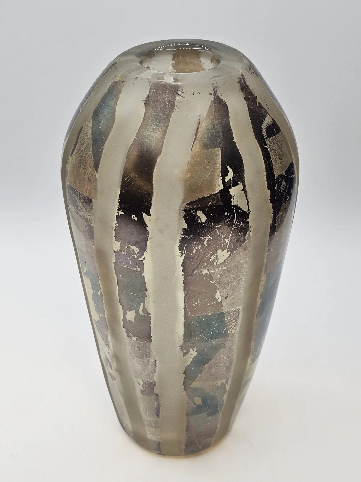 Adam Aaronson? Art Studio Smokey Glass Vase Signed 10 In Tall Silver Metallics