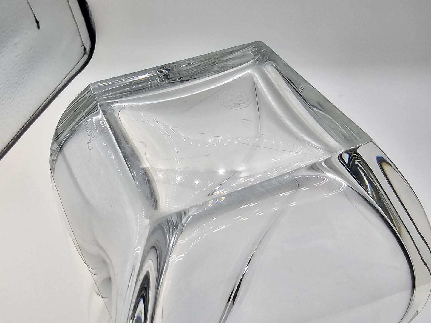 Baccarat Celine Square Crystal Floral Vase Tall Signed 1980s Rare Small Chip
