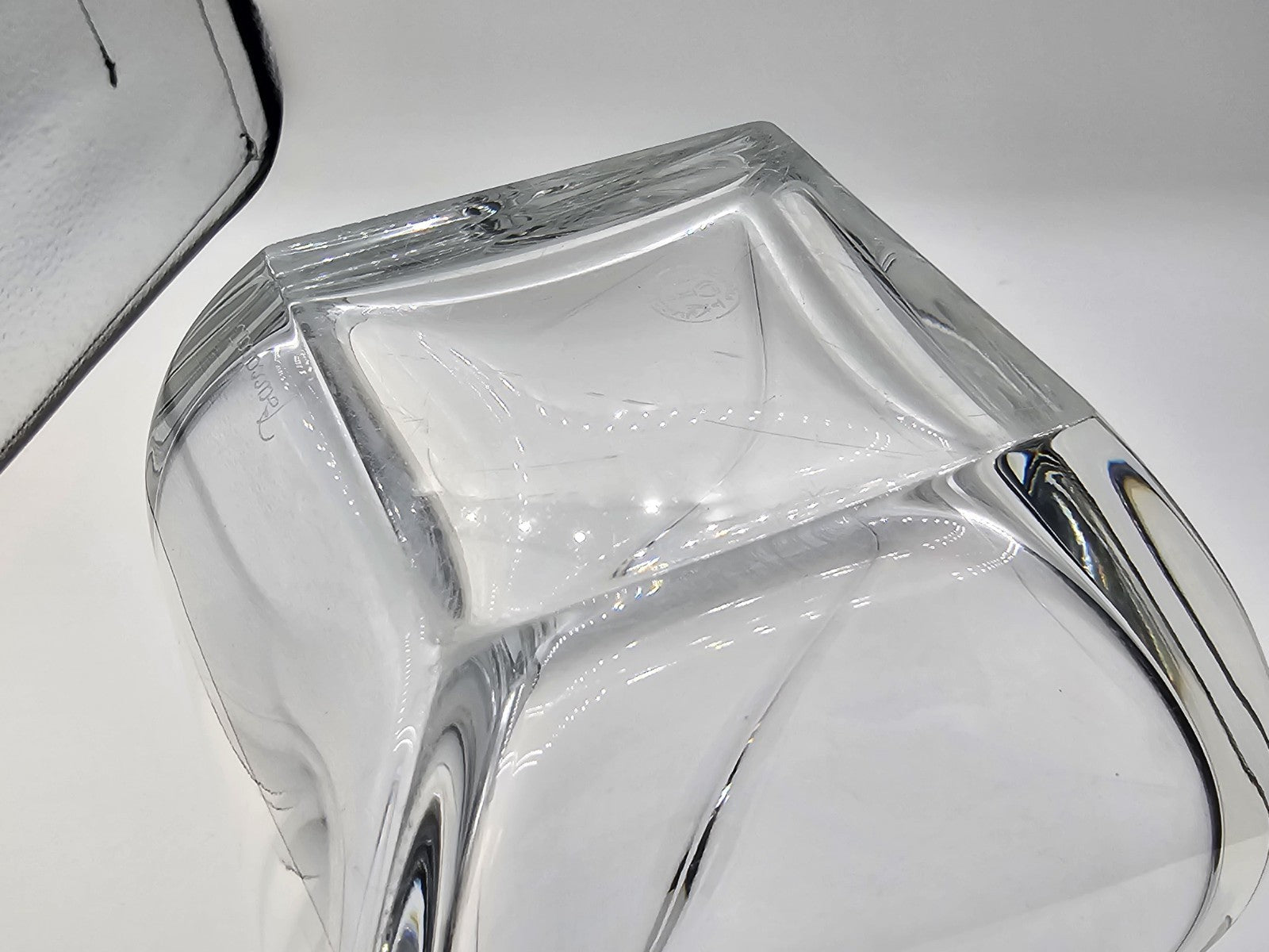 Baccarat Celine Square Crystal Floral Vase Tall Signed 1980s Rare Small Chip