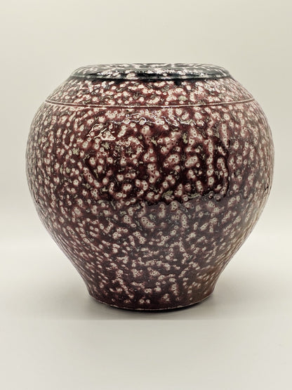 High Quality "Spongeware" Vase Iridescent Red White & Dark Blue Green 7" Tall