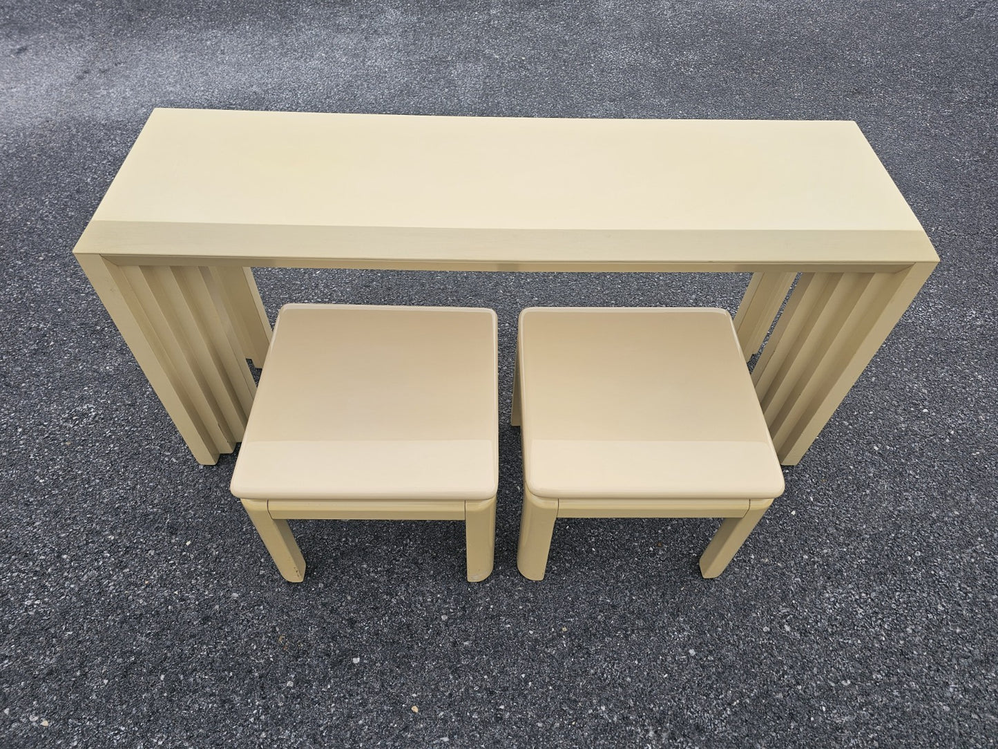 Vtg Post Modern Lacquered Console Table & Side Table Stool Pair Lane Furniture 