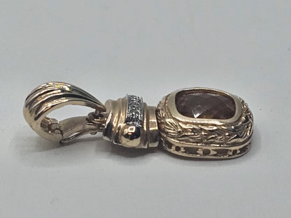 14k Yellow Gold Citrine Pendant W 4 Clear Stones 5.9 Grams 1.25 Inches Long 