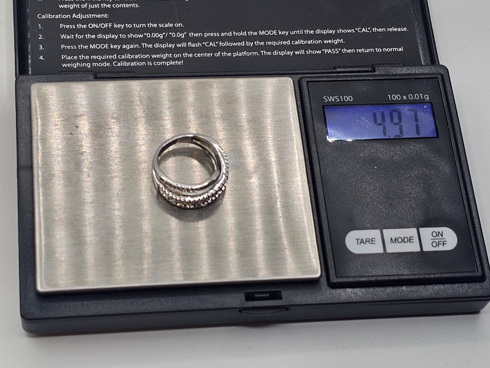 14k White Gold Diamond? Clear Stones Crossover Ring Size 5 Band 4.9 Grams