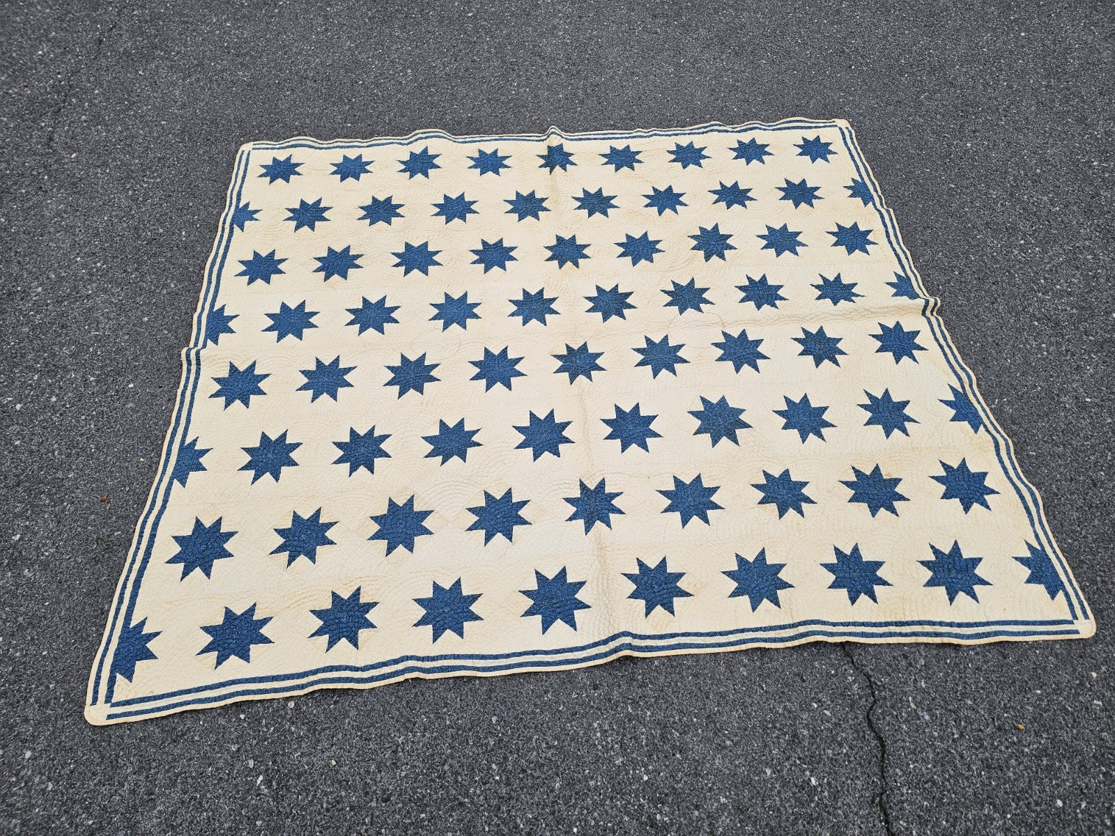 19th Century Antique Circa 1850 Floating 8 Point Star Lap Americana Quit 63 X 72