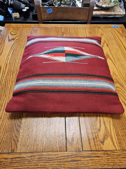 Vintage Native American Hand Stitched Throw Pillow Red Southwest Style 19" X 17"