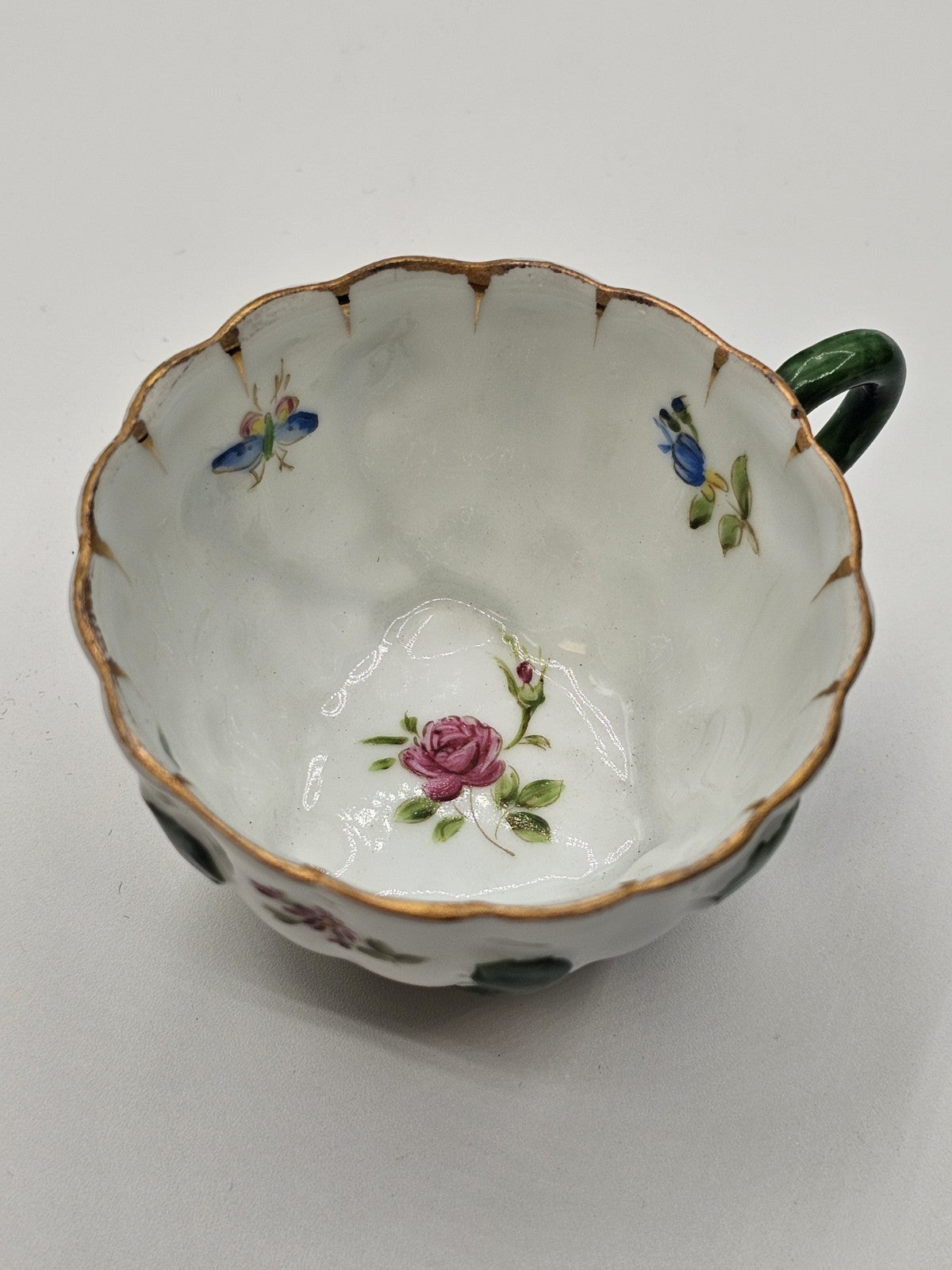 Lefton Porcelain Tea Cup & Saucer Hand Painted Footed Scalloped Edges 