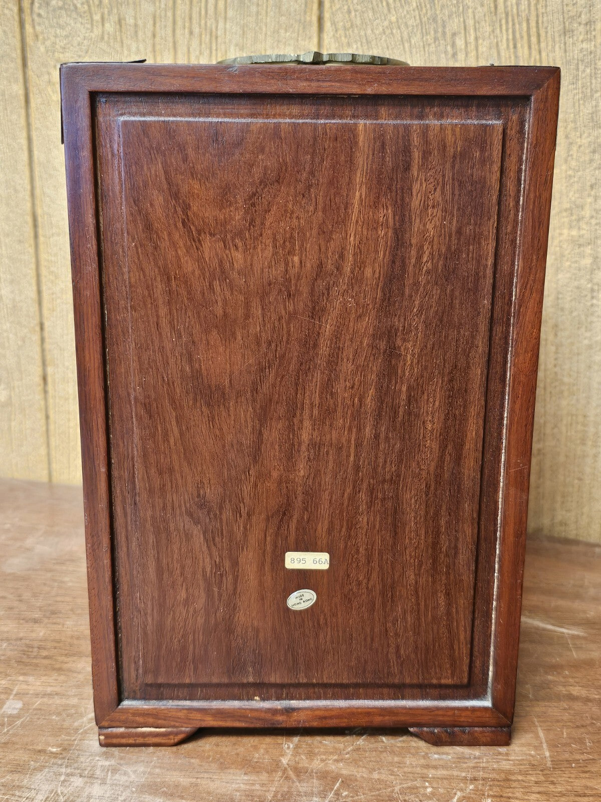 Vtg Chinese Real Wood 5 Drawer Jewelry Box With Brass Pulls & Lock 12 " Tall