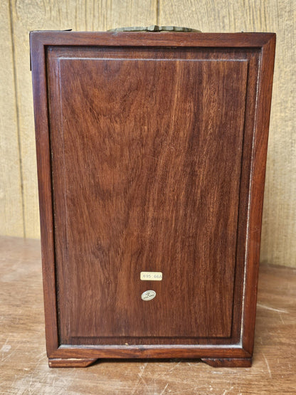 Vtg Chinese Real Wood 5 Drawer Jewelry Box With Brass Pulls & Lock 12 " Tall