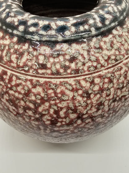 High Quality "Spongeware" Vase Iridescent Red White & Dark Blue Green 7" Tall
