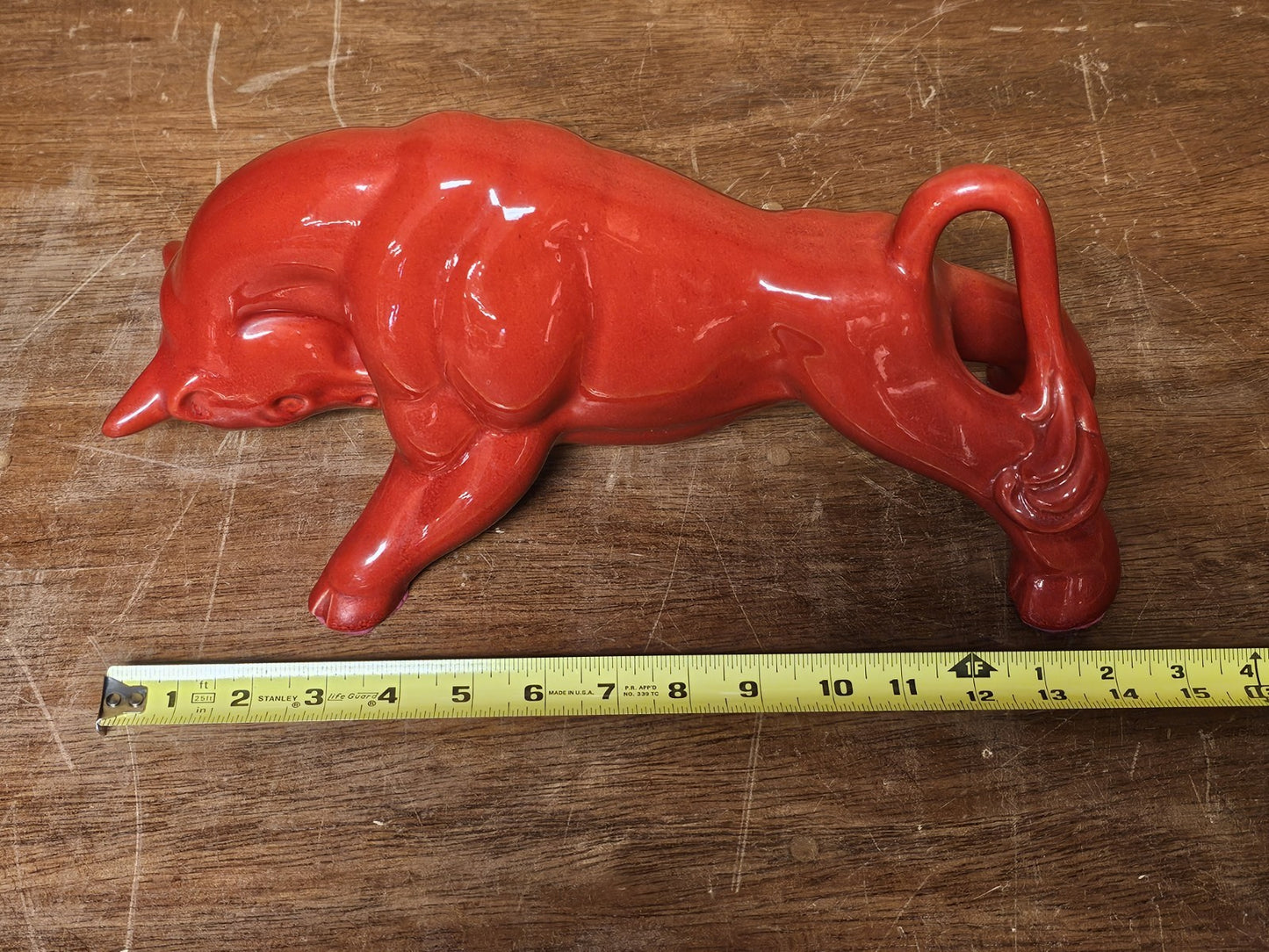 Vtg MCM Royal Haeger Red Glazed Charging Bull Sculpture Ceramic Pottery 14.5 In