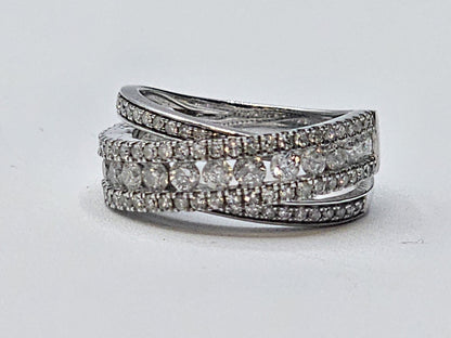 14k White Gold Diamond? Clear Stones Crossover Ring Size 5 Band 4.9 Grams