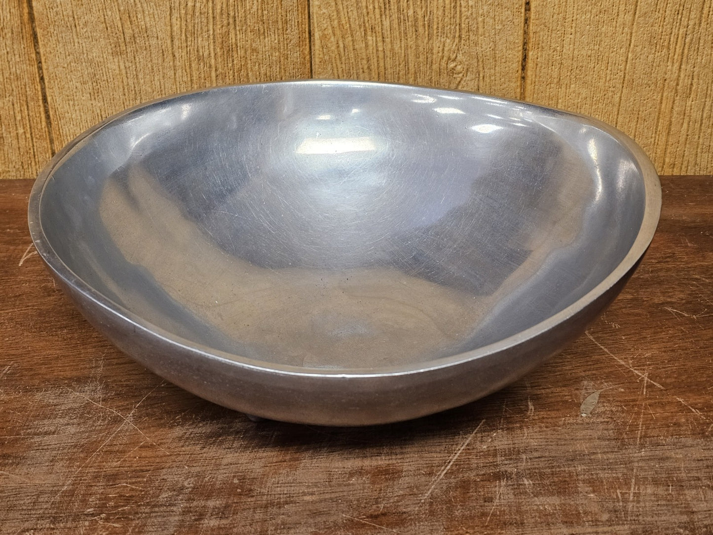 MCM Bruce Fox Design Aluminum Metal Biomorphic Footed Bowl 12.75 In