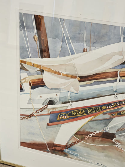 Original Watercolor Painting Mamie A Mister Historic Chesapeake Bay Oyster Boat