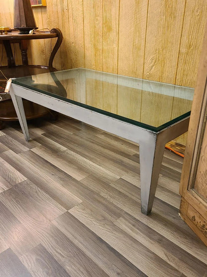 Modern Rustic Accent/Coffee Table with Glass Top and Metal Base