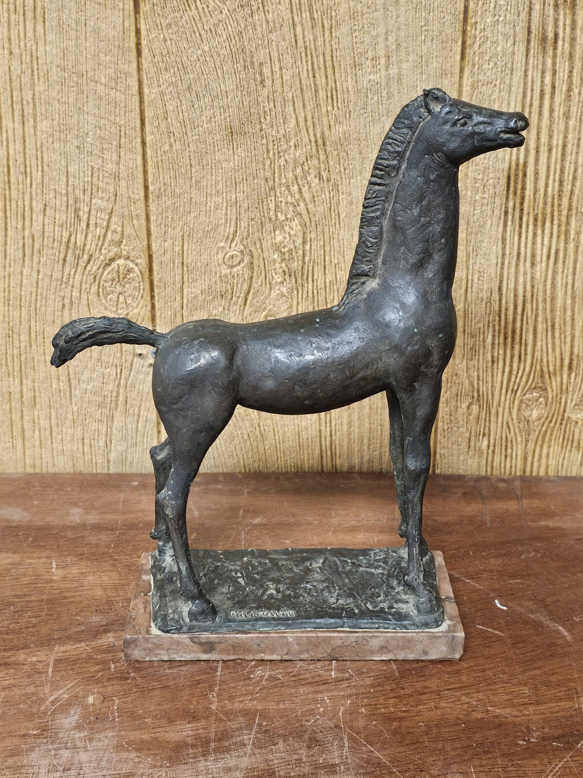 Vtg MCM Modernist Figural Bronze Horse By Pino Conte Italian "Cavallo" 14.5" T