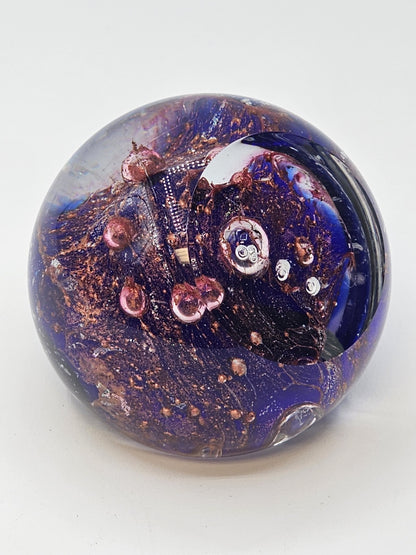 Vintage Glass Eye Studio Orion's Belt Paperweight Cobalt Blue Purple Clear Rose