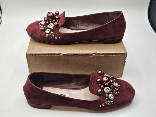Miu Miu Bling Jeweled Crystal Slip-on Flats Shoes Size 36.5 Used 