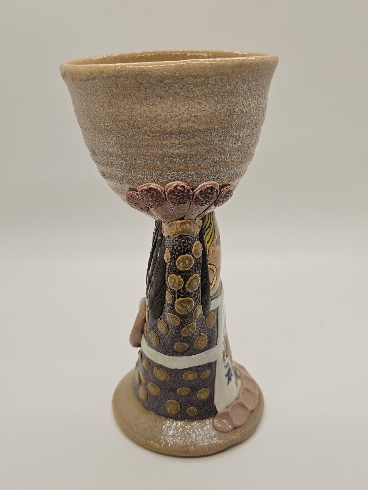 Rare Jane Goslin Peiser Art Pottery Goblet Figure Signed Salt Glaze 7" Tall