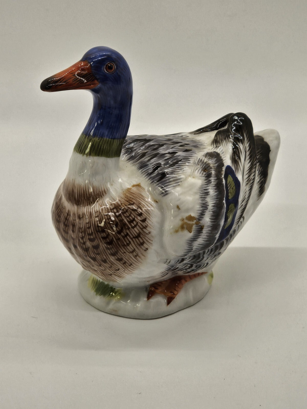 Vtg Meissen Mallard Duck Porcelain Figurine 4.5" Long Colorful