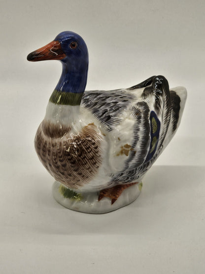 Vtg Meissen Mallard Duck Porcelain Figurine 4.5" Long Colorful