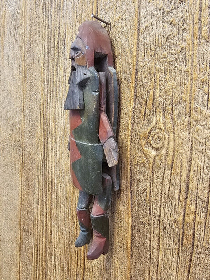 Antique 19th Century German Hand Carved Gnome Jumping Jack Santa Ornament