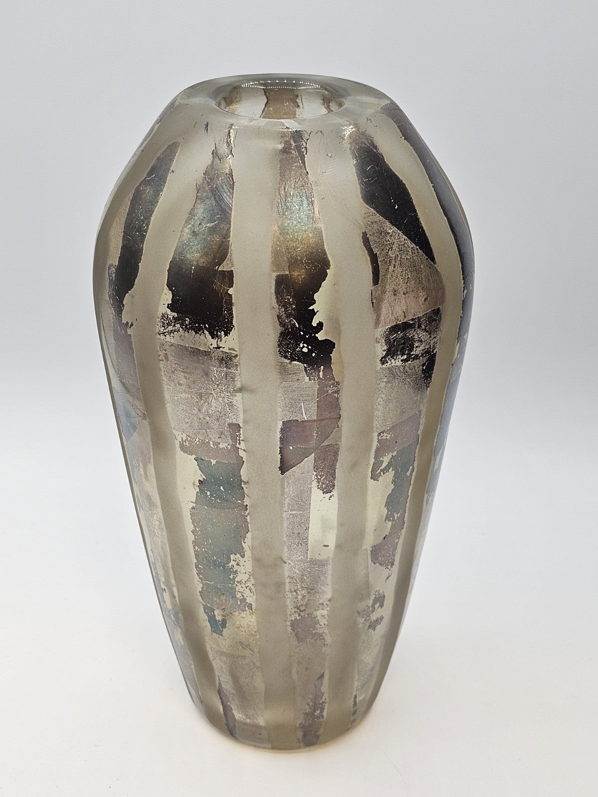 Adam Aaronson? Art Studio Smokey Glass Vase Signed 10 In Tall Silver Metallics