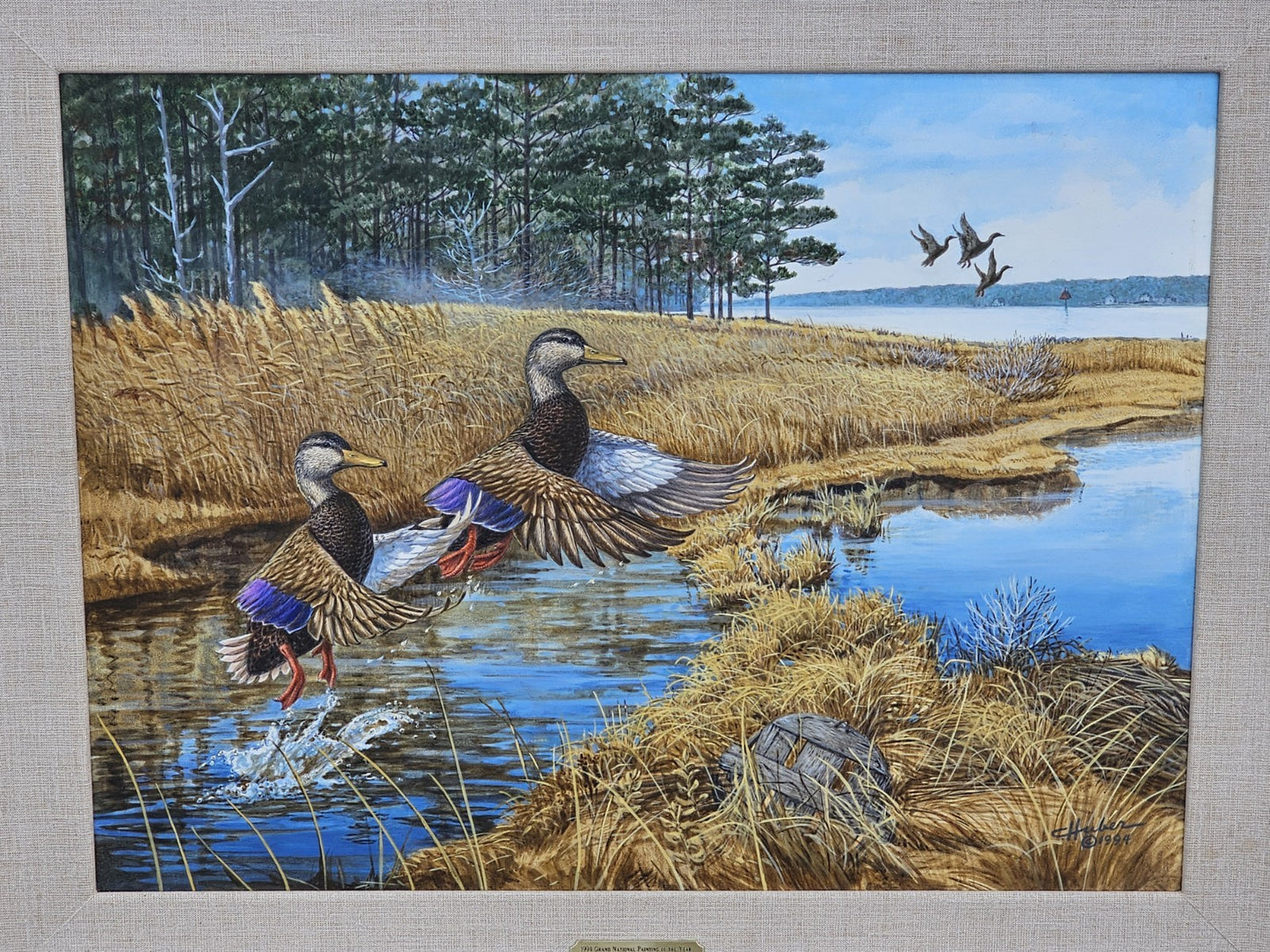 Original Oil On Board Painting Of Black Ducks Chesapeake Bay Dorchester Co, MD