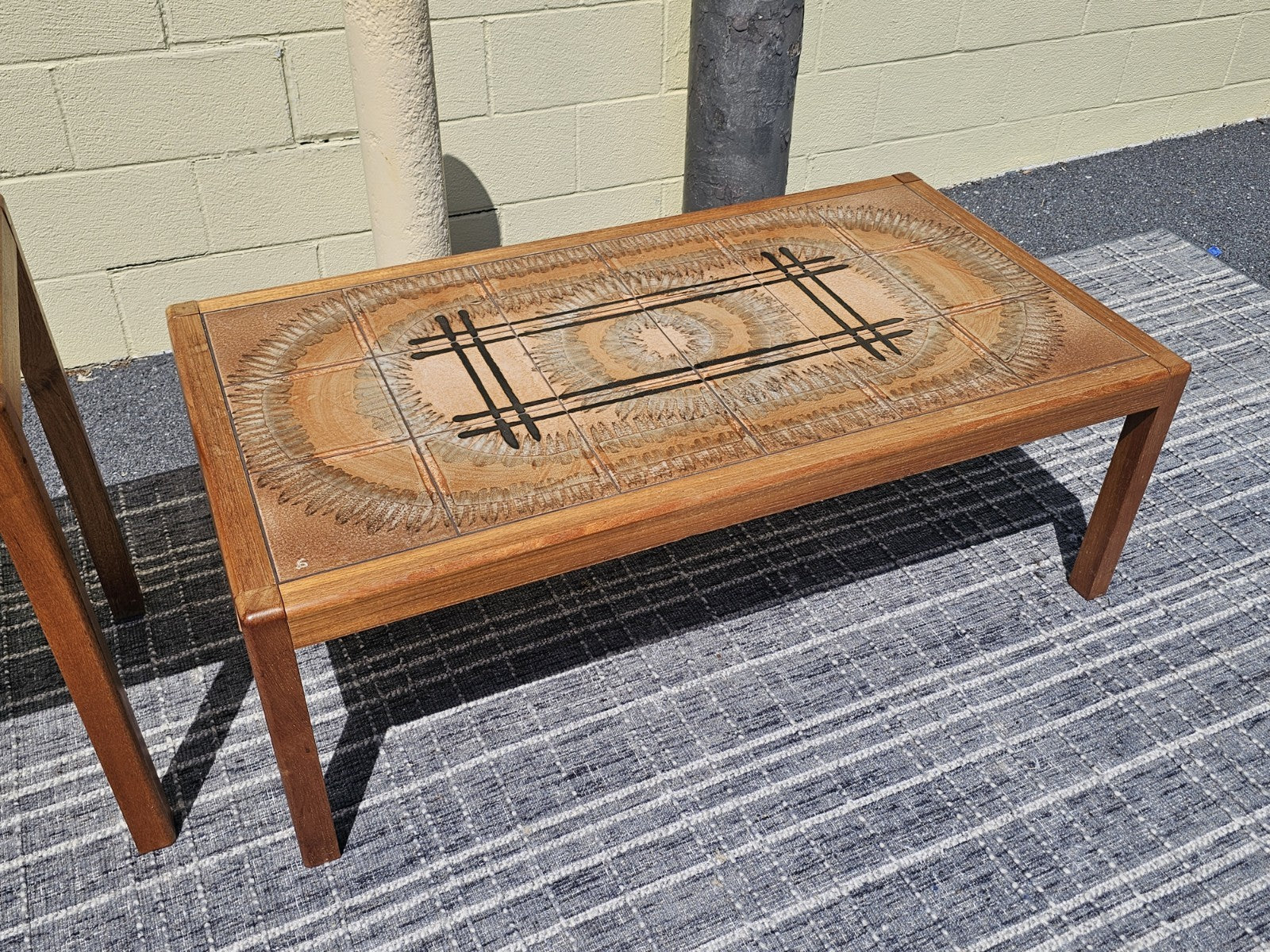 Johannes Andersen Danish Teak 1970s Mosaic Ceramic Tile Coffee Table Sofa Table