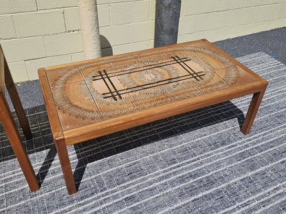 Johannes Andersen Danish Teak 1970s Mosaic Ceramic Tile Coffee Table Sofa Table