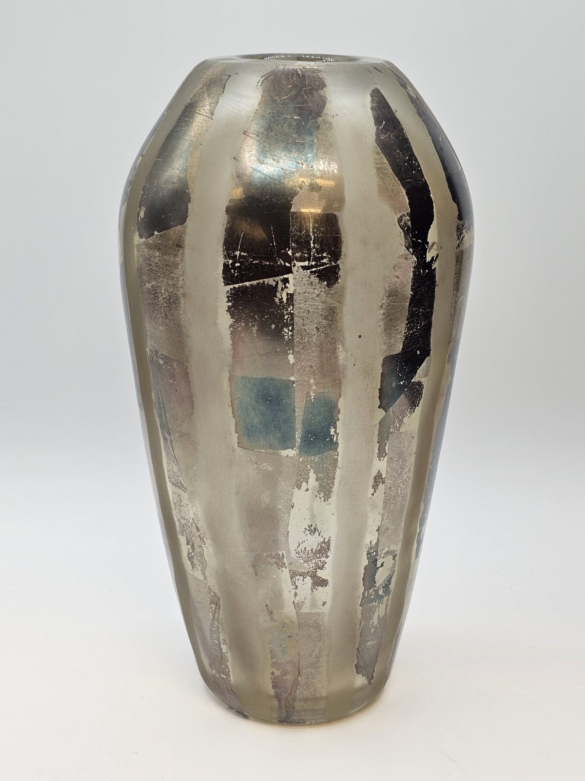 Adam Aaronson? Art Studio Smokey Glass Vase Signed 10 In Tall Silver Metallics