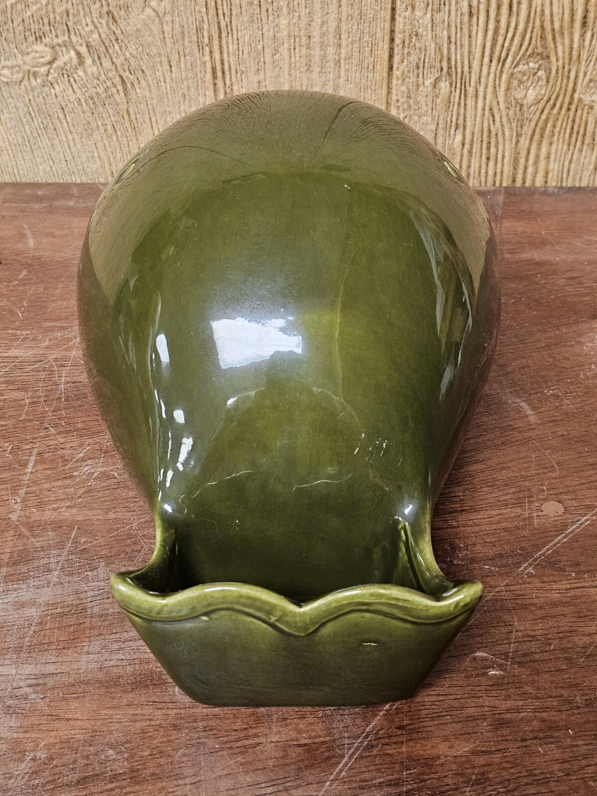 Vtg MCM California Pottery Large 13 Inch Green Fish Whale Decor Marked Repaired 