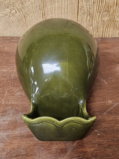 Vtg MCM California Pottery Large 13 Inch Green Fish Whale Decor Marked Repaired 