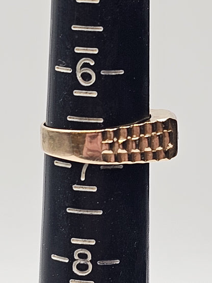 Vtg 14K Yellow Gold & Diamond? Rolex Style Ring 4.2 Grams Size 6.5