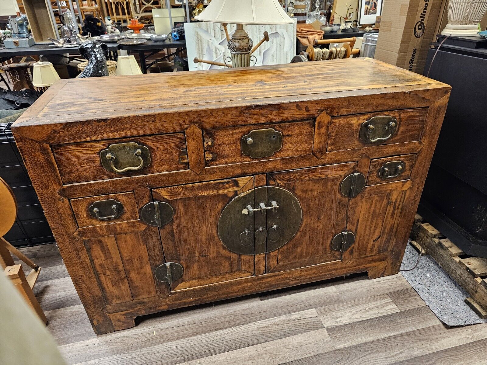 Antique 19th Century Asian Chinoiserie Style Sideboard Cabinet Chest