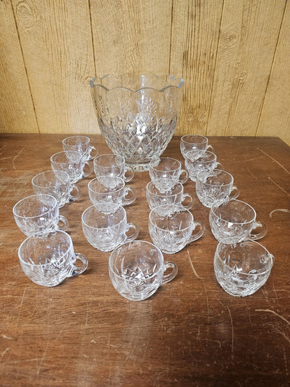 Rogaska Gallia Punch Bowl Set 9.5 Inch Punch Bowl With 17 Cups