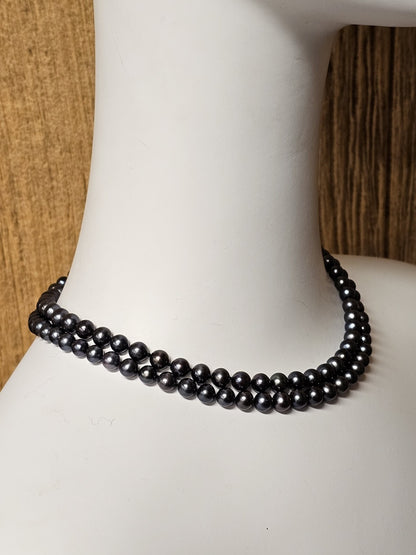 Vintage Dark Pearl Necklace Double Strand Iridescent 17.5 Inch Long