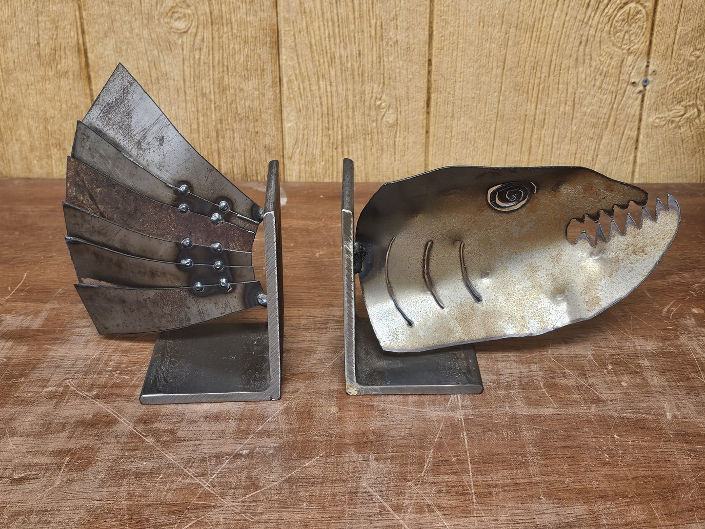 Vtg Handmade Fish Bookends Metal & Steel 16 Inches 7 Pounds