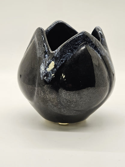 Vtg Van Briggle Pottery Vase Planter Black Tulip Swirl Signed 4 Inches Tall