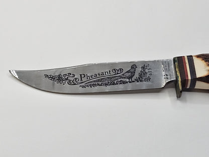 Rostfrei Solingen Germany Stag Horn Hunting Knife Engraved Blade Advertising 8" 