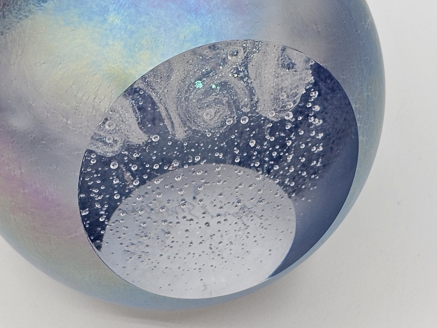 Signed April Showers Iridescent Blue Green Purple Paperweight 3 In Rain Clouds