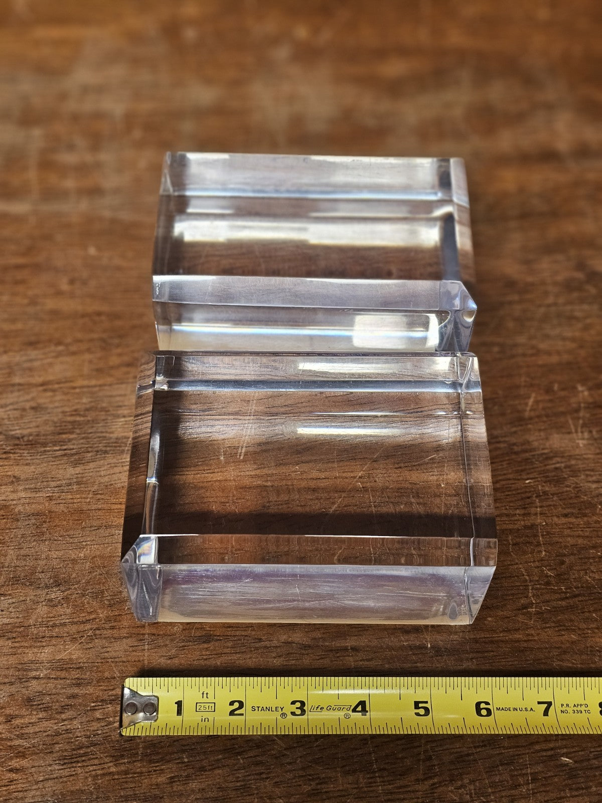 MCM Lucite Acrylic Display Base Pair Block Plateaus 6 In Tall W Beveled Sides