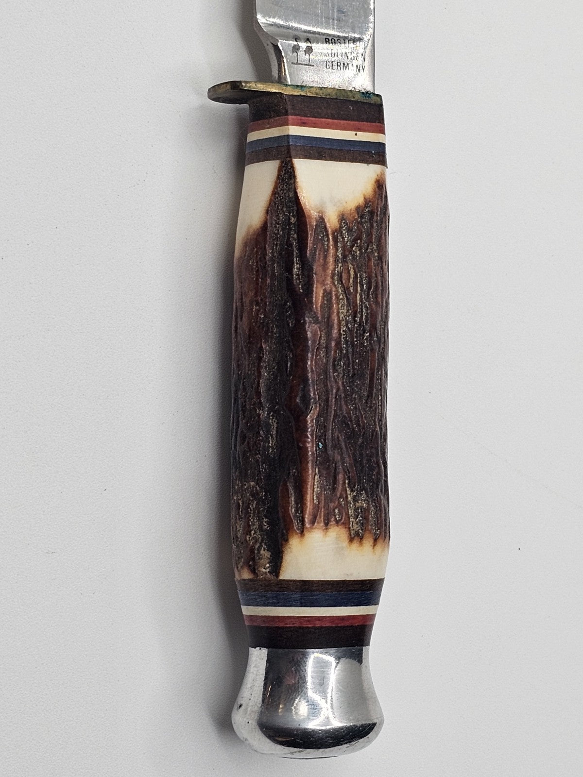 Rostfrei Solingen Germany Stag Horn Hunting Knife Engraved Blade Advertising 8" 