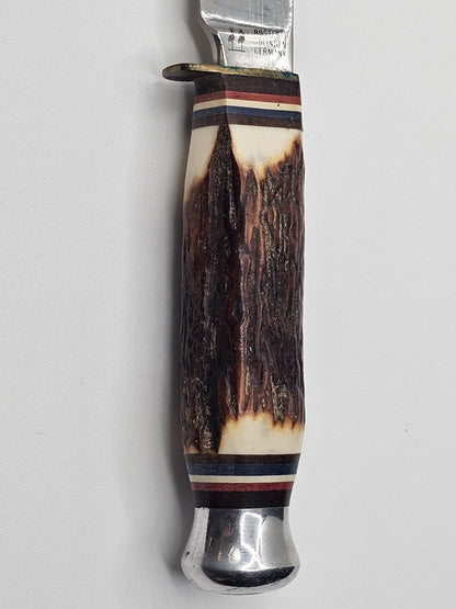 Rostfrei Solingen Germany Stag Horn Hunting Knife Engraved Blade Advertising 8" 