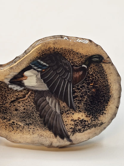 Vtg Alice Semich Elk Antler Belt Buckle W  Hand Painted Mallard Duck 3.25 Inch