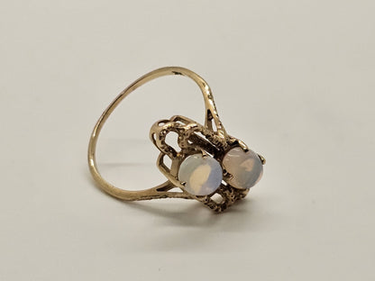 Vtg 10k Yellow Gold Ring With 2 Oval Opals Size 6.5-7, 1.99 Grams Cocktail Ring